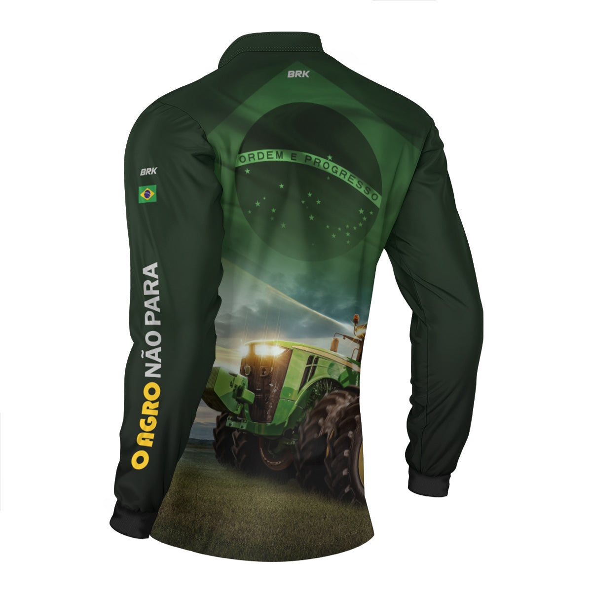 Camisa Agro Brk Verde Trator Bandeira do Brasil com Proteção Solar UV50+