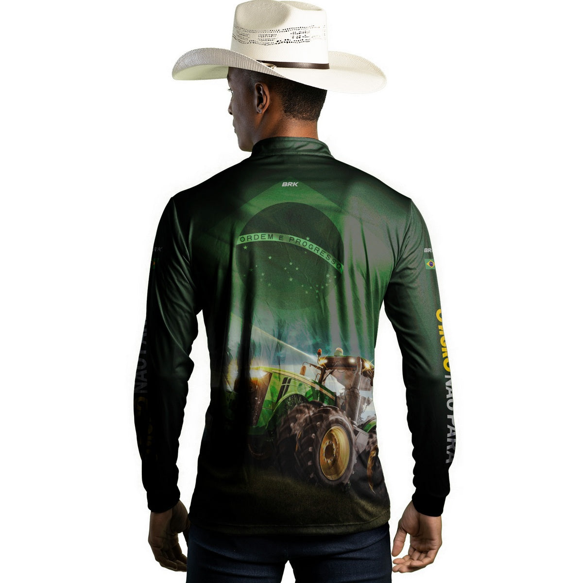 Camisa Agro Brk Verde Trator Bandeira do Brasil com Proteção Solar UV50+