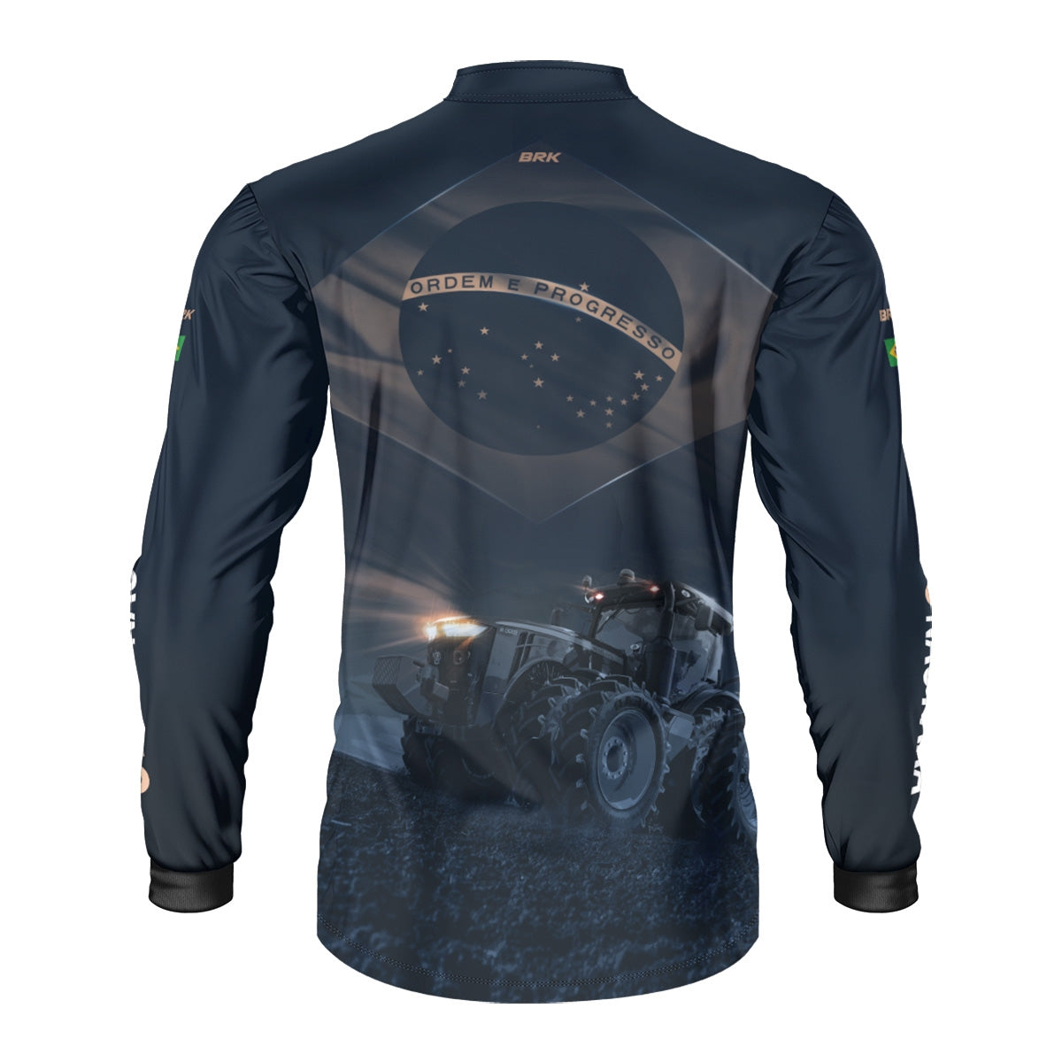 Camisa Agro Brk Azul Trator Bandeira do Brasil com Proteção Solar UV50+