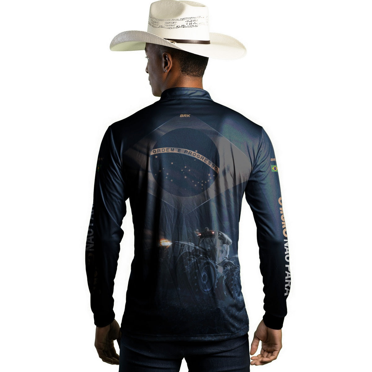 Camisa Agro Brk Azul Trator Bandeira do Brasil com Proteção Solar UV50+