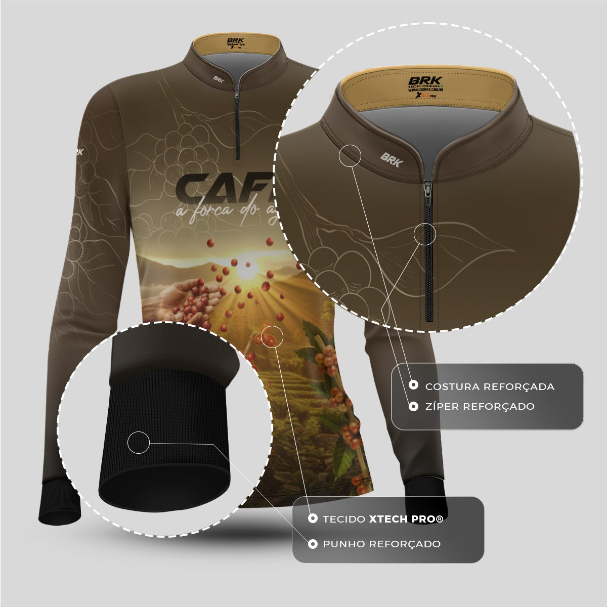 Camisa Agro Feminina Brk Café A Força do Agro com Proteção Solar UV50+ - Brk Agro