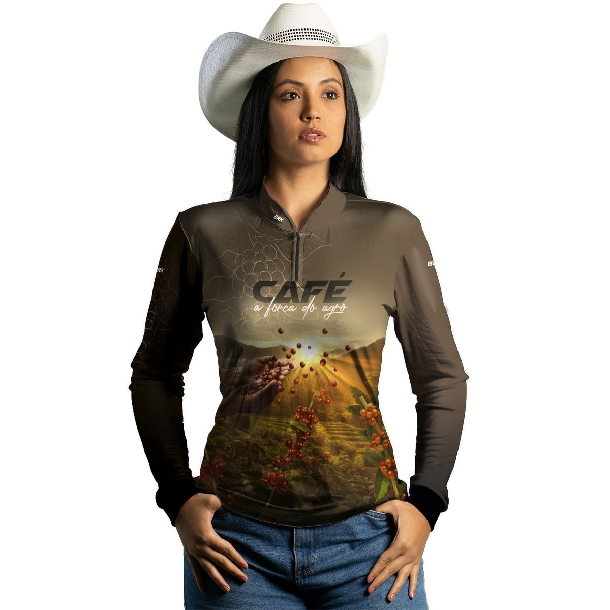 Camisa Agro Feminina Brk Café A Força do Agro com Proteção Solar UV50+ - Brk Agro