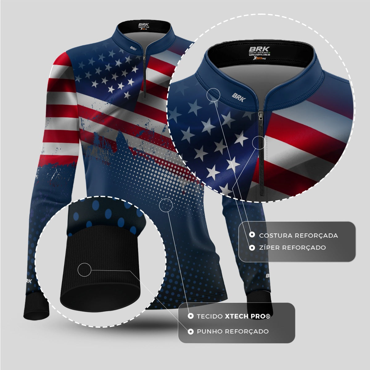 Camisa de Pesca Feminina Brk Bandeira EUA com Proteção UV50+ - Brk Agro