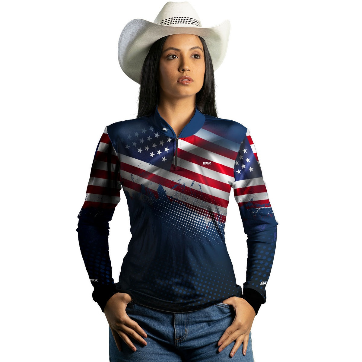 Camisa de Pesca Feminina Brk Bandeira EUA com Proteção UV50+ - Brk Agro
