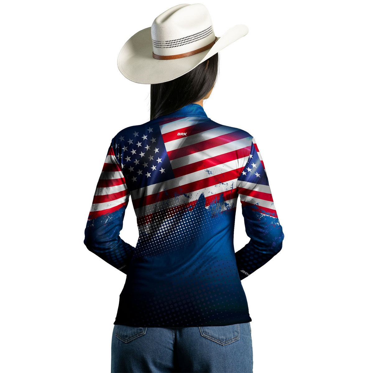 Camisa de Pesca Feminina Brk Bandeira EUA com Proteção UV50+ - Brk Agro