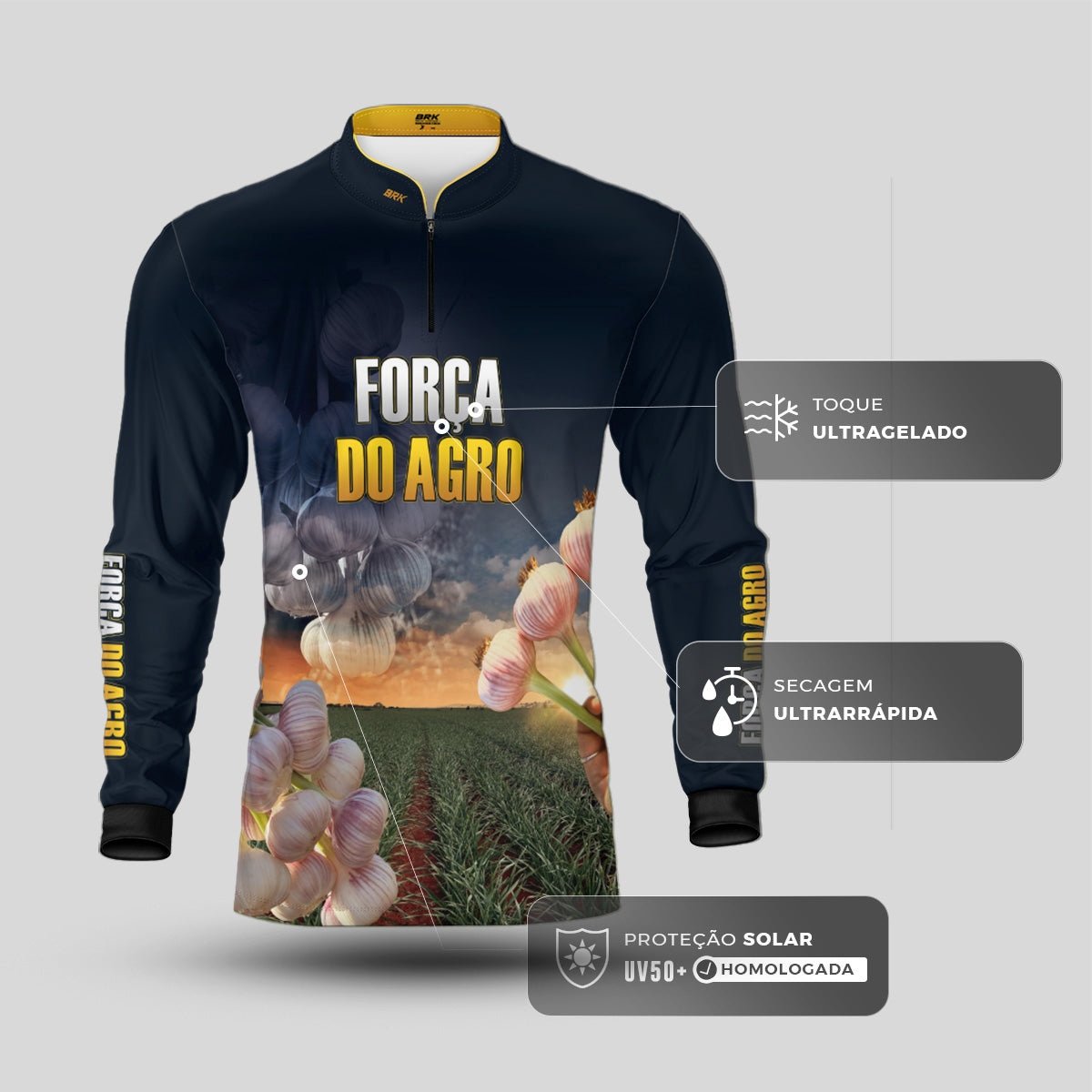 Camisa Agro Brk Produtor de Alho com Proteção Solar UV50+ - Brk Agro