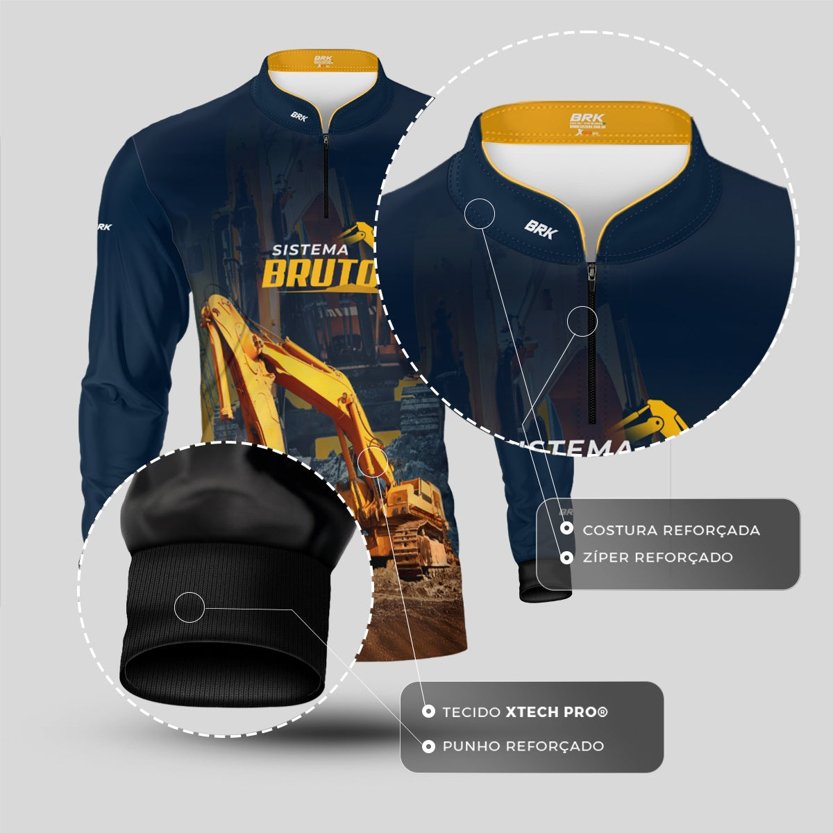 Camisa Máquina Pesada Brk Sistema Bruto Escavadeira com UV50+ - Brk Agro