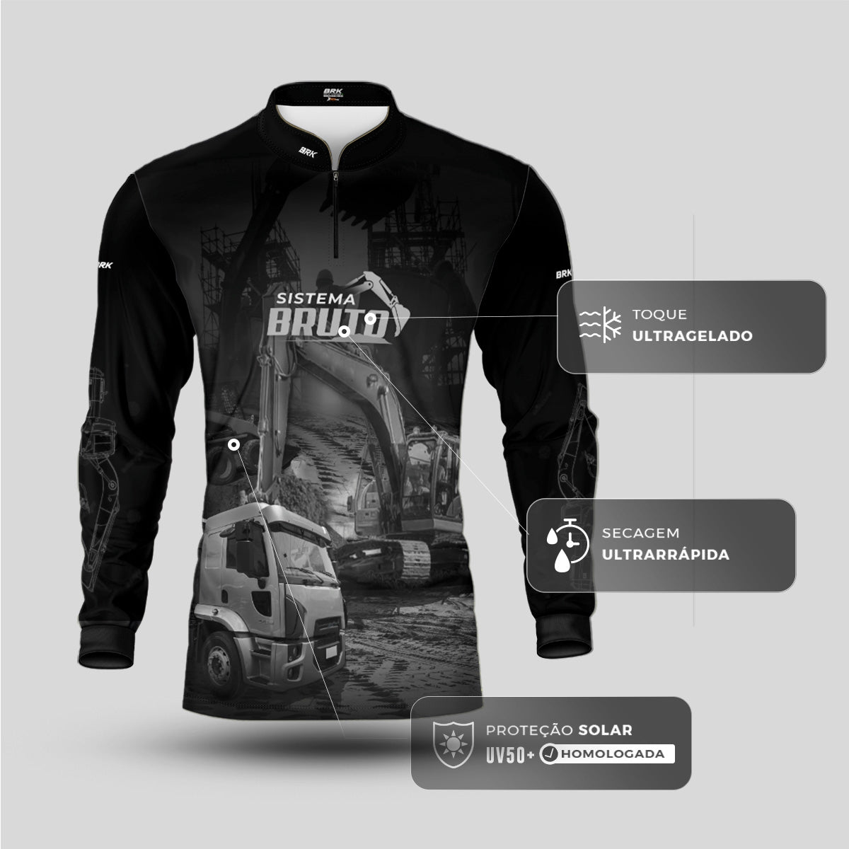 Camisa Máquina Pesada Brk Sistema Bruto Caminhão Caçamba com UV50+ - Brk Agro