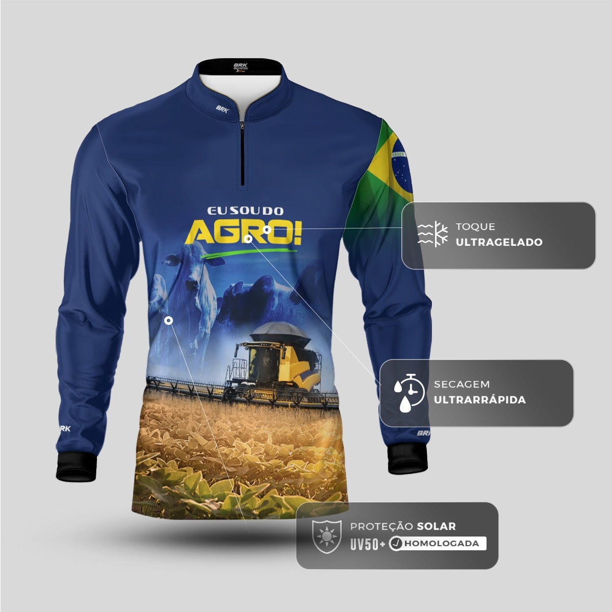 Camisa Agro Brk Preta Eu Sou do Agro Gigante da Safra Brasil com Proteção UV50 - Envio Imediato - Brk Agro