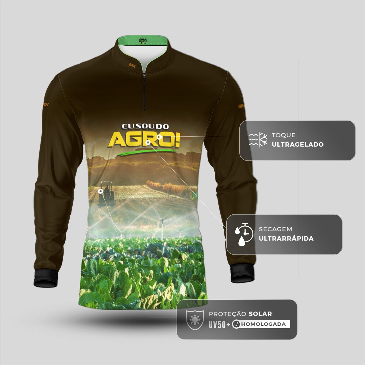 Camisa Agro Brk Eu Sou do Agro Lavoura Verde com Proteção UV50 - Envio Imediato - Brk Agro