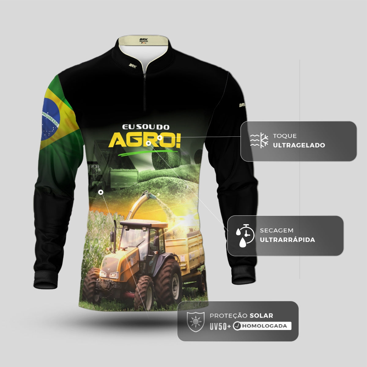 Camisa Agro Brk Eu Sou do Agro Colheita de Silagem com Proteção UV50 - Envio Imediato - Brk Agro