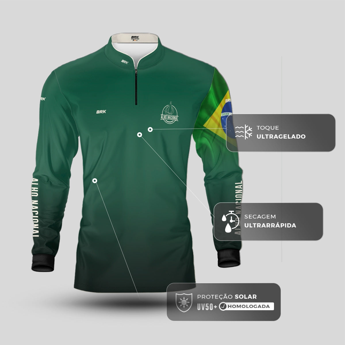 Camisa Agro Brk Alho Nacional Brasil com Proteção Solar UV50+ - Brk Agro