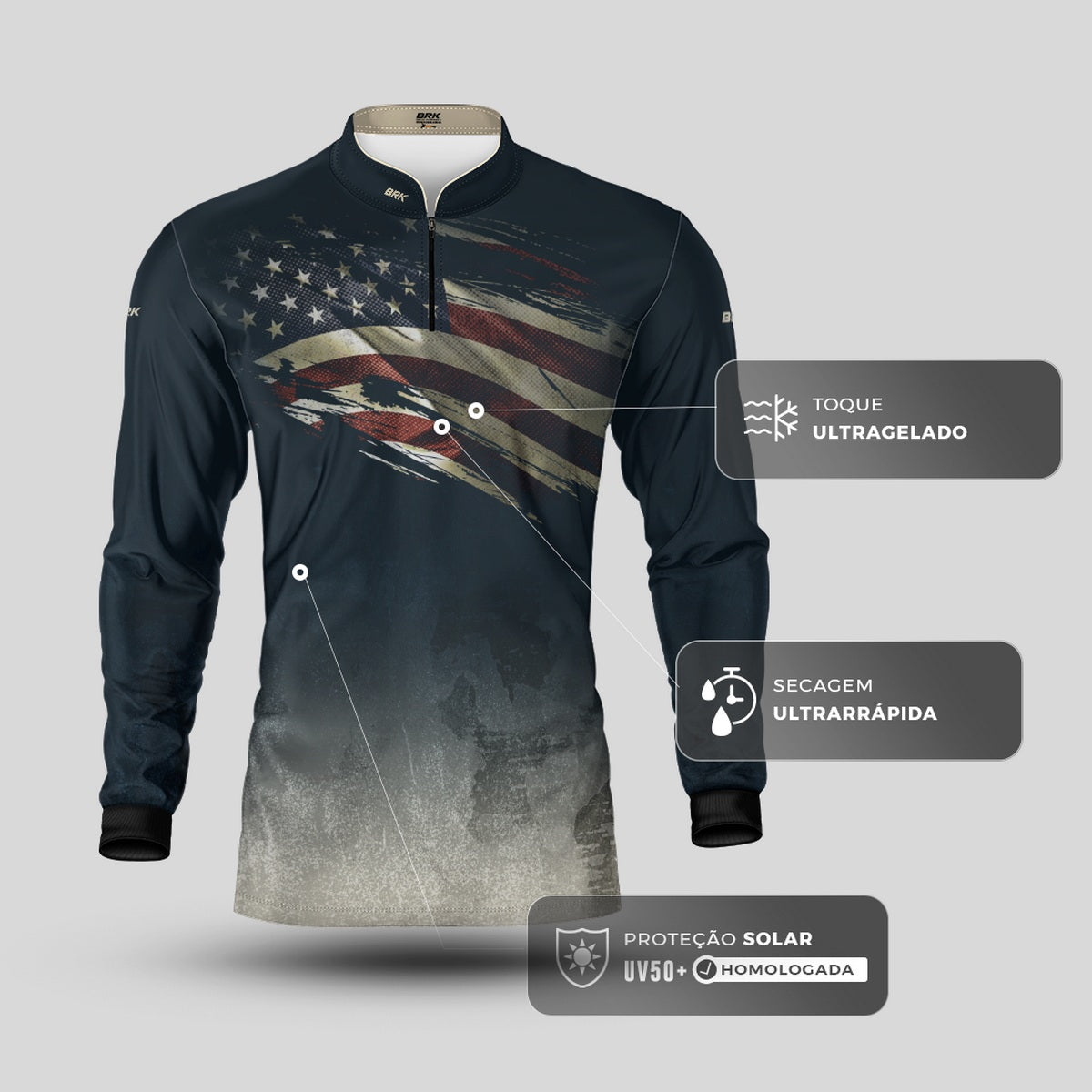 Camisa Agro Brk Clean Bandeira dos EUA com Proteção UV50+ - Brk Agro