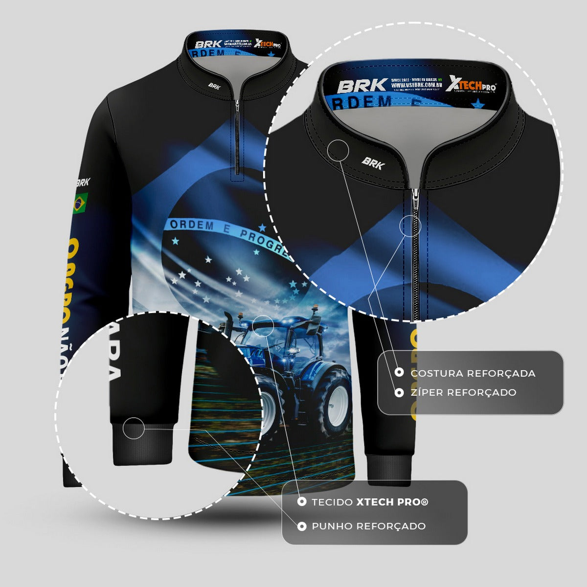 Camisa Agro Infantil Brk O Agro Não Para Azul Proteção Solar UV50+