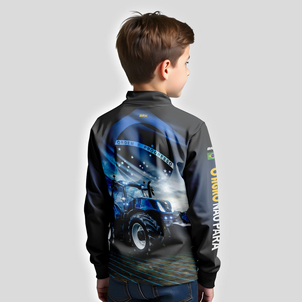 Camisa Agro Infantil Brk O Agro Não Para Azul Proteção Solar UV50+
