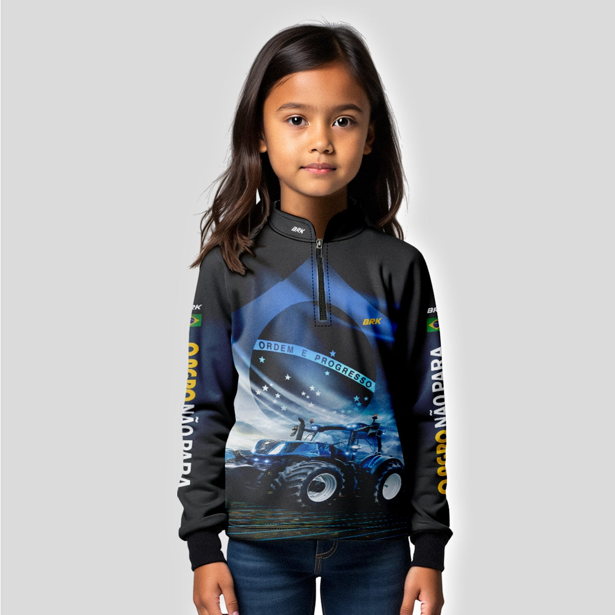 Camisa Agro Infantil Brk O Agro Não Para Azul Proteção Solar UV50+