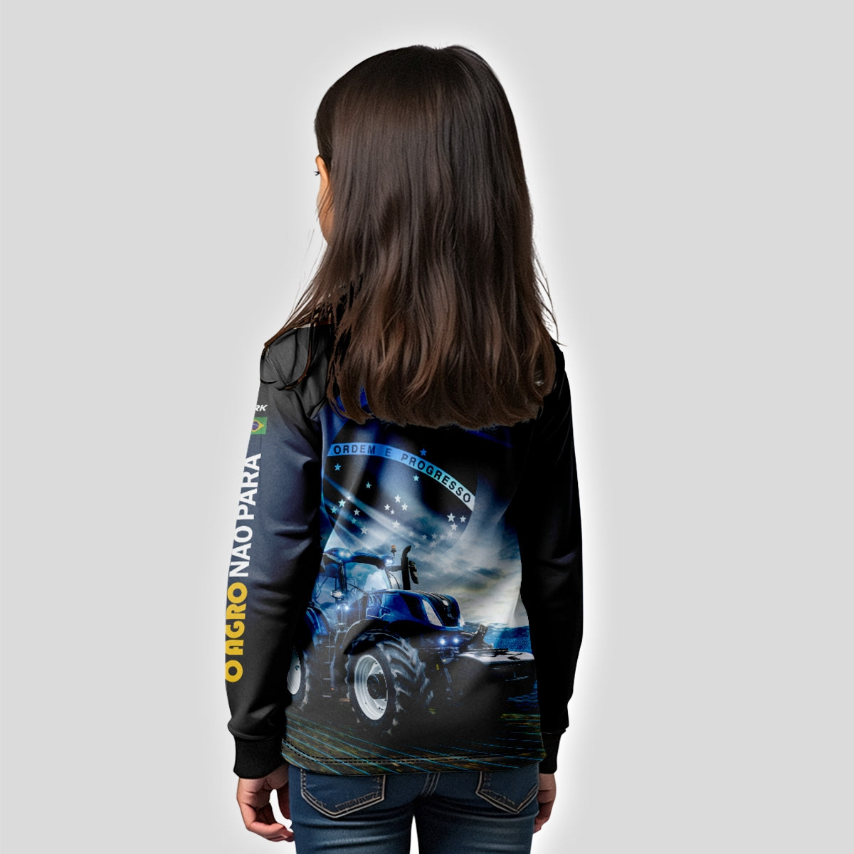 Camisa Agro Infantil Brk O Agro Não Para Azul Proteção Solar UV50+