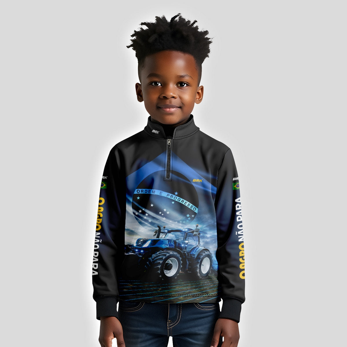 Camisa Agro Infantil Brk O Agro Não Para Azul Proteção Solar UV50+