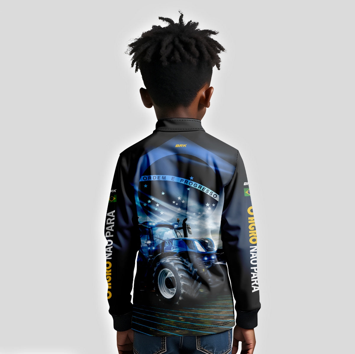 Camisa Agro Infantil Brk O Agro Não Para Azul Proteção Solar UV50+