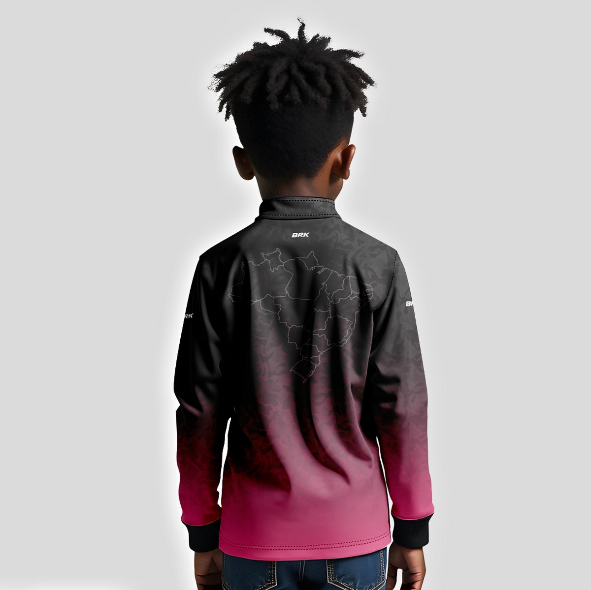 Camisa Infantil Agro Brk Camuflado Preto e Rosa Bandeira do Brasil com Proteção Solar UV50+