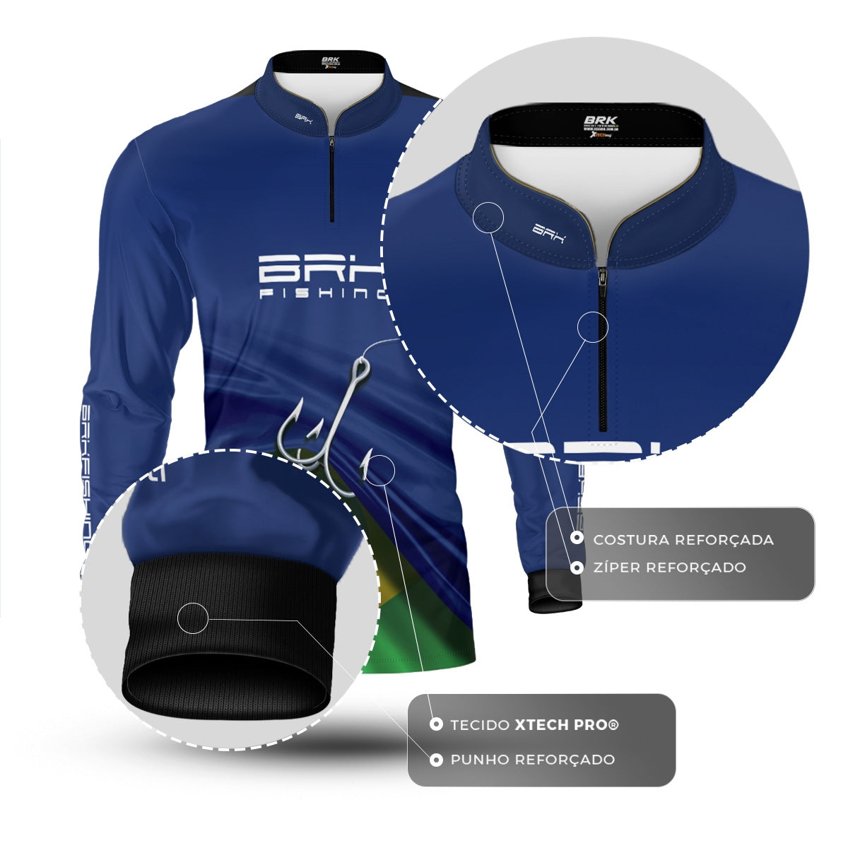 Camisa de Pesca Brk Azul Bandeira do Brasil Garateia com Proteção UV50+ - Brk Agro