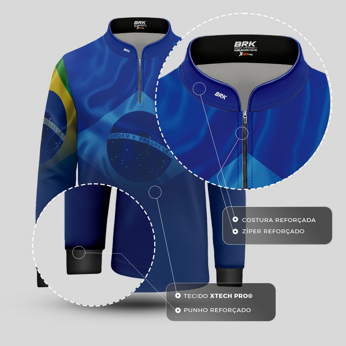 Camisa Agro Infantil Brk Brasil Azul com Proteção Solar UV50+ - Brk Agro
