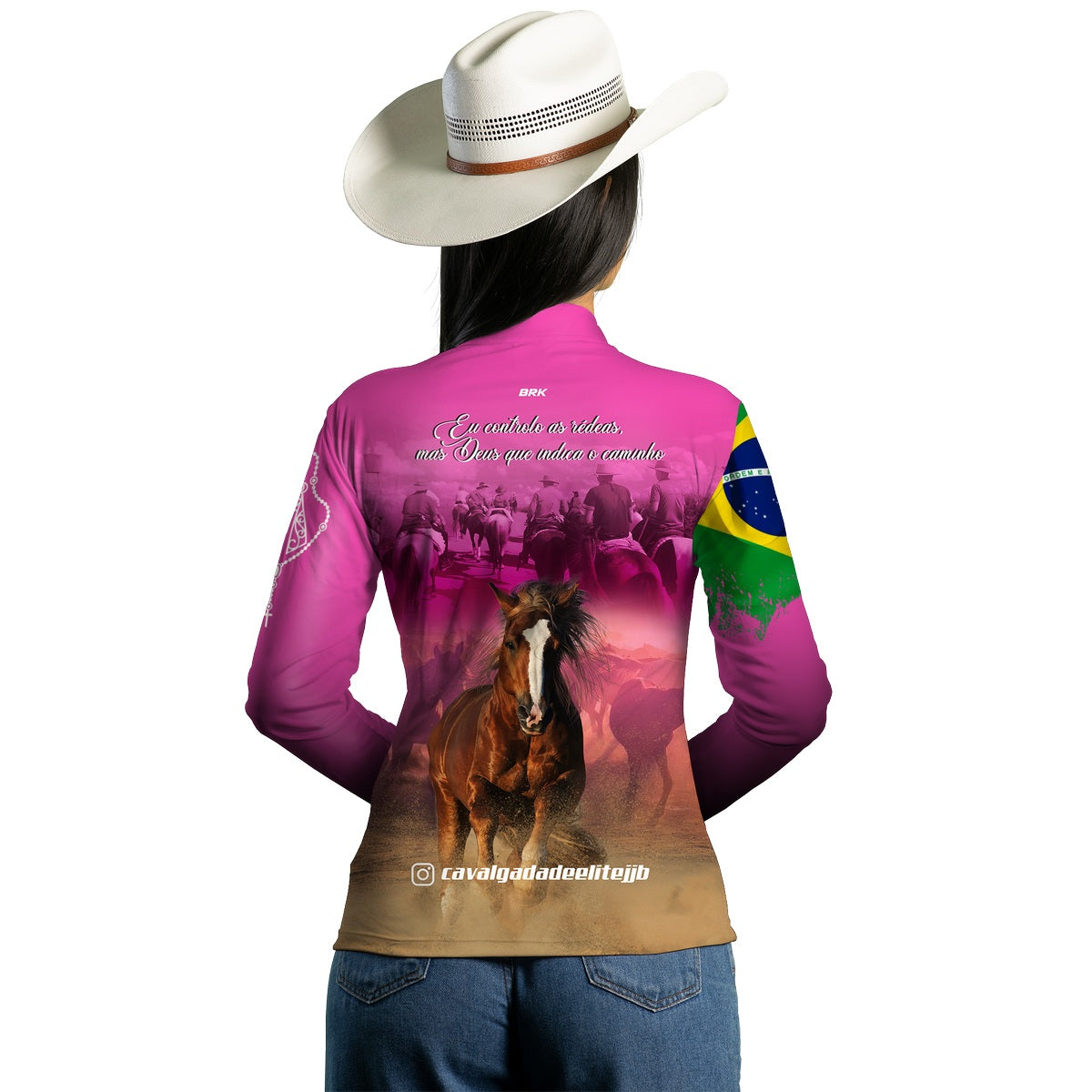 Camisa Agro Feminina Brk Cavalgada Elite JJB Rosa com Proteção UV50+ - Brk Agro