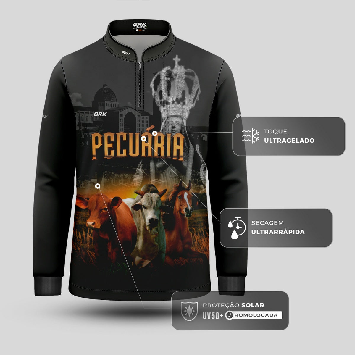 Camisa Agro Brk Nossa Senhora Pecuária com Proteção UV50+ - Brk Agro
