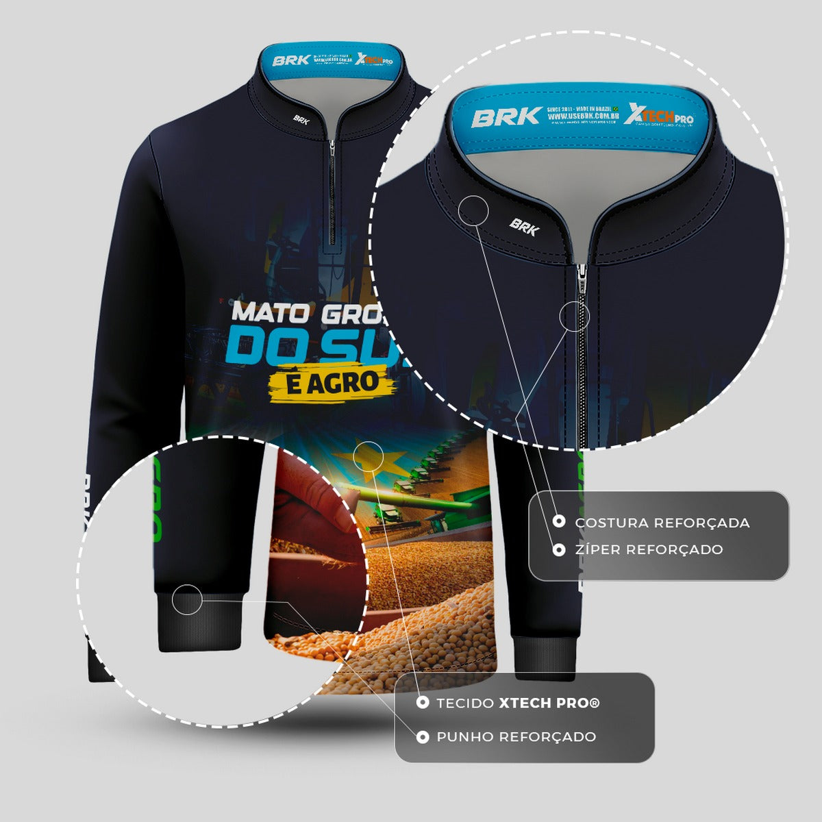 Camisa Agro Brk Mato Grosso do Sul é Agro Soja Azul com Proteção Solar UV50+ - Brk Agro