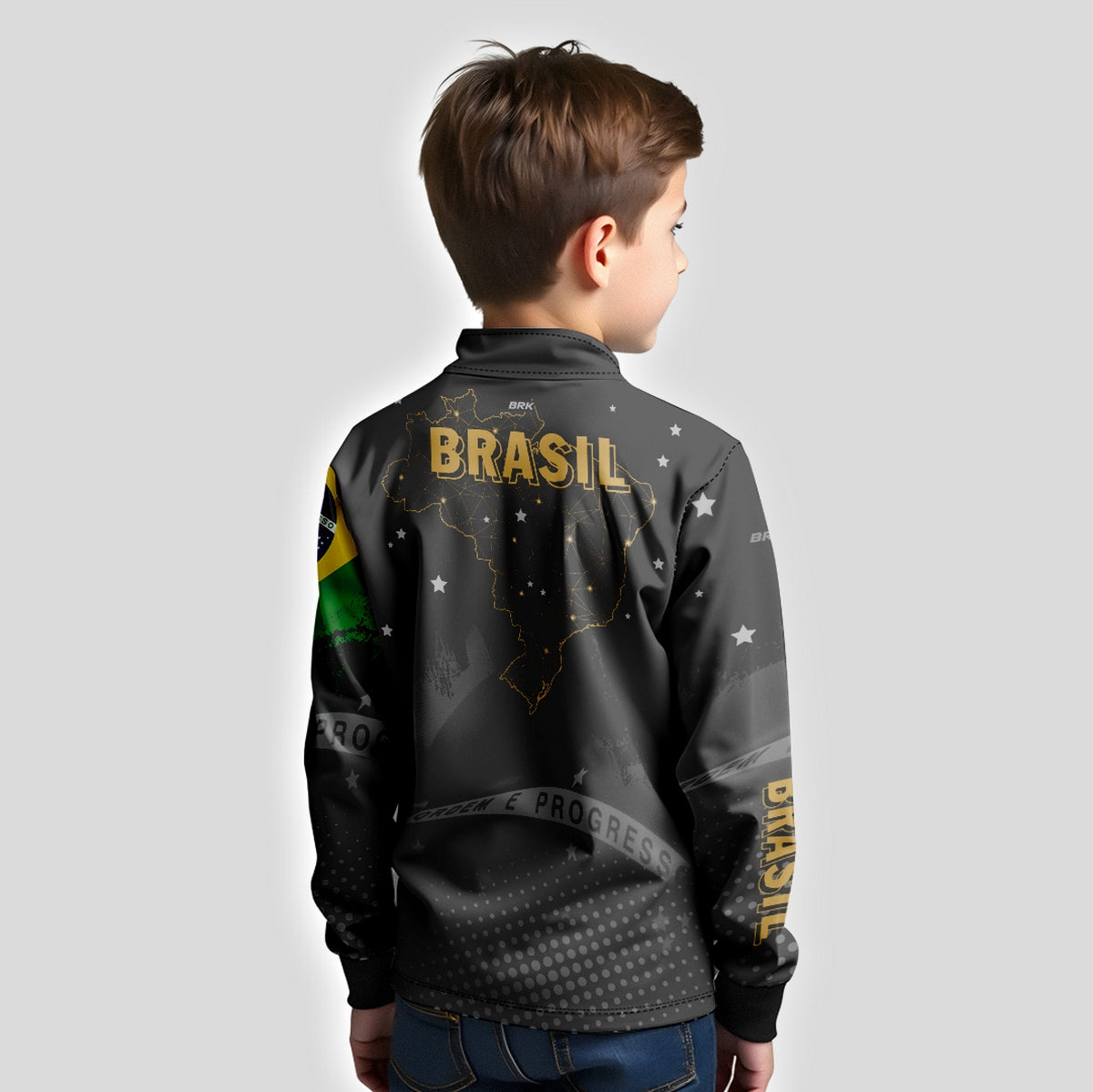 Camisa Infantil Brasil Preta com Proteção Solar UV50+ - Brk Agro