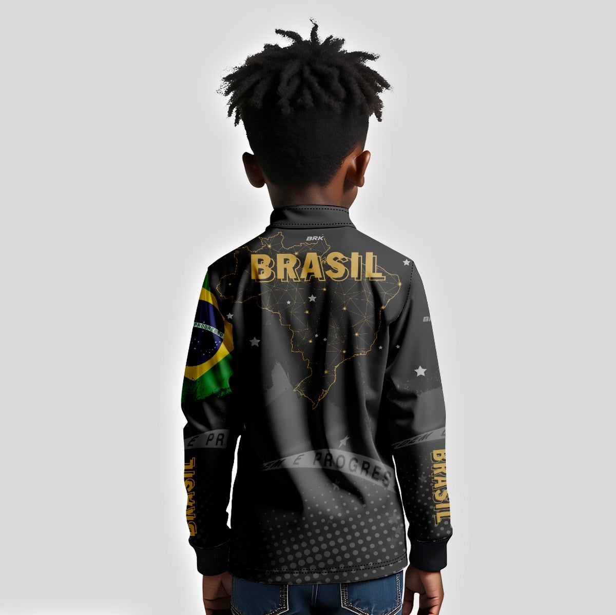 Camisa Infantil Brasil Preta com Proteção Solar UV50+ - Brk Agro