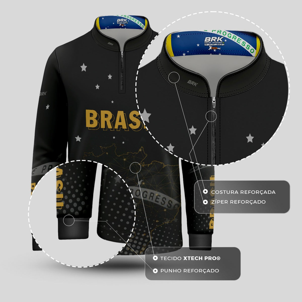 Camisa Infantil Brasil Preta com Proteção Solar UV50+ - Brk Agro