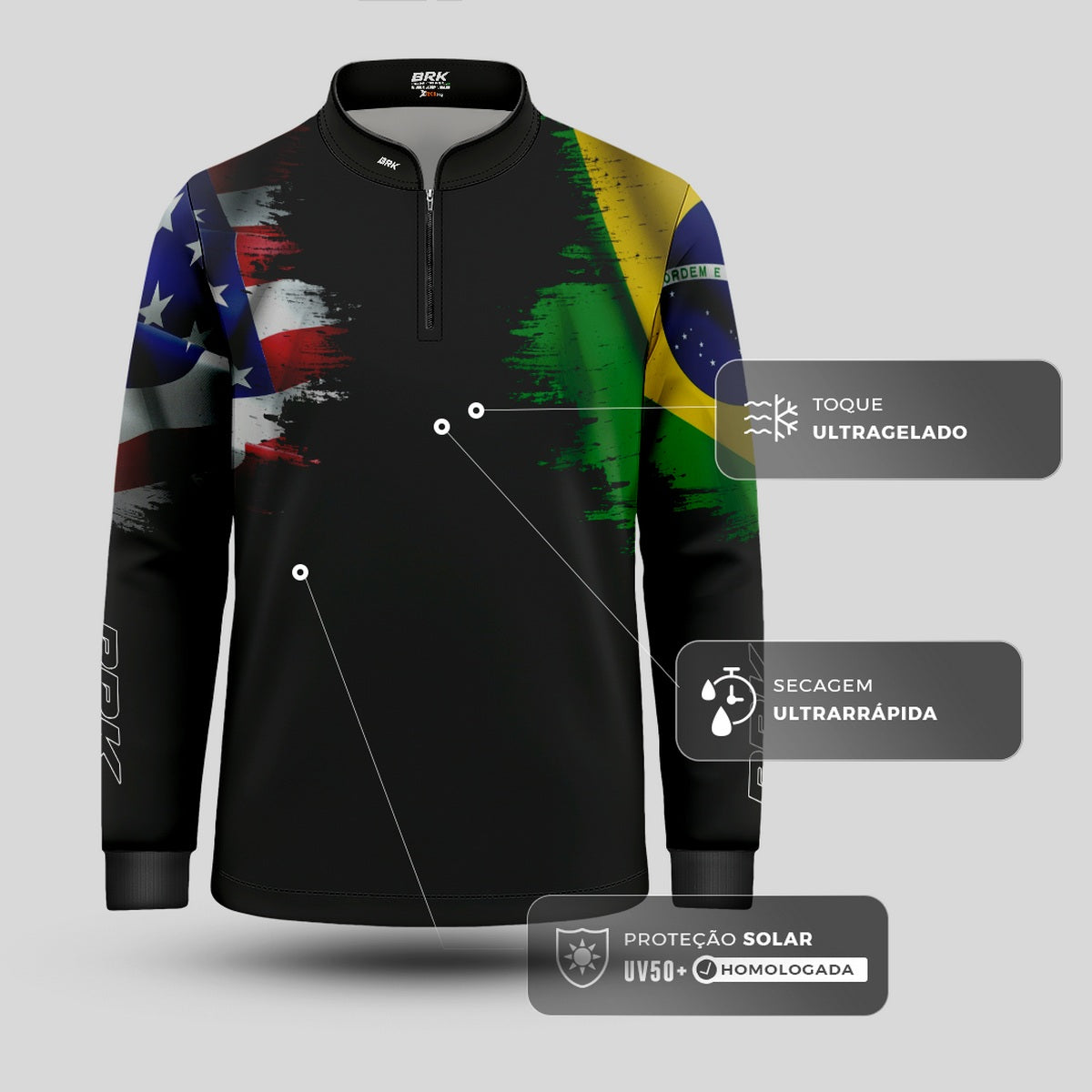 Camisa Agro Brk Bandeira Brasil Estados Unidos com Proteção Solar UV50+ - Brk Agro