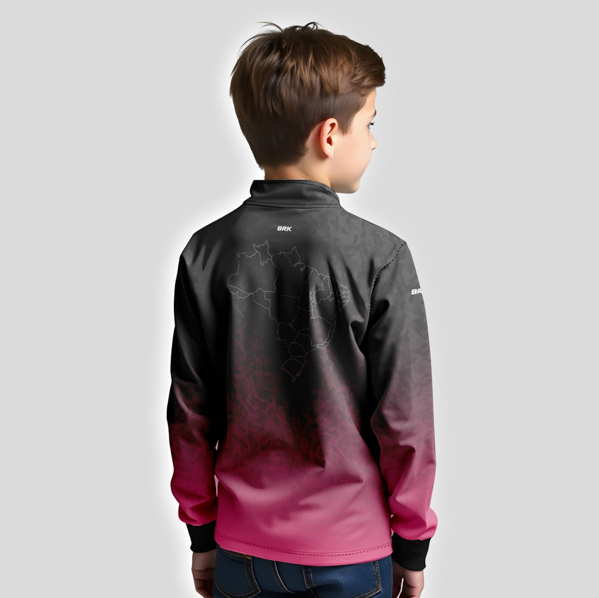 Camisa Infantil Agro Brk Camuflado Preto e Rosa Bandeira do Brasil com Proteção Solar UV50+