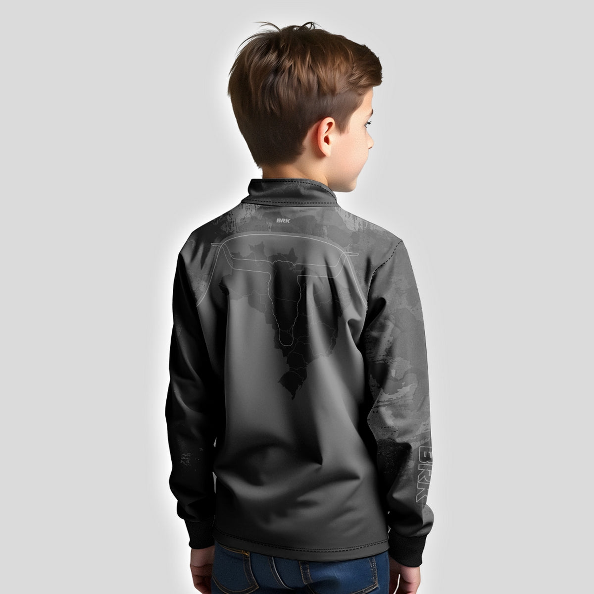 Camisa Agro Infantil Brk Camo Long Horn Brasil Cinza com Proteção Solar UV50+ - Brk Agro