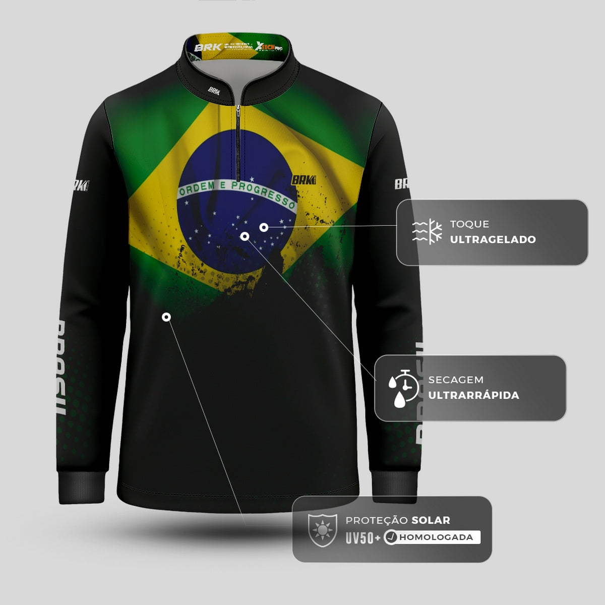 Camisa Infantil Agro Brk Bandeira do Brasil com Proteção Solar UV50+ - Brk Agro