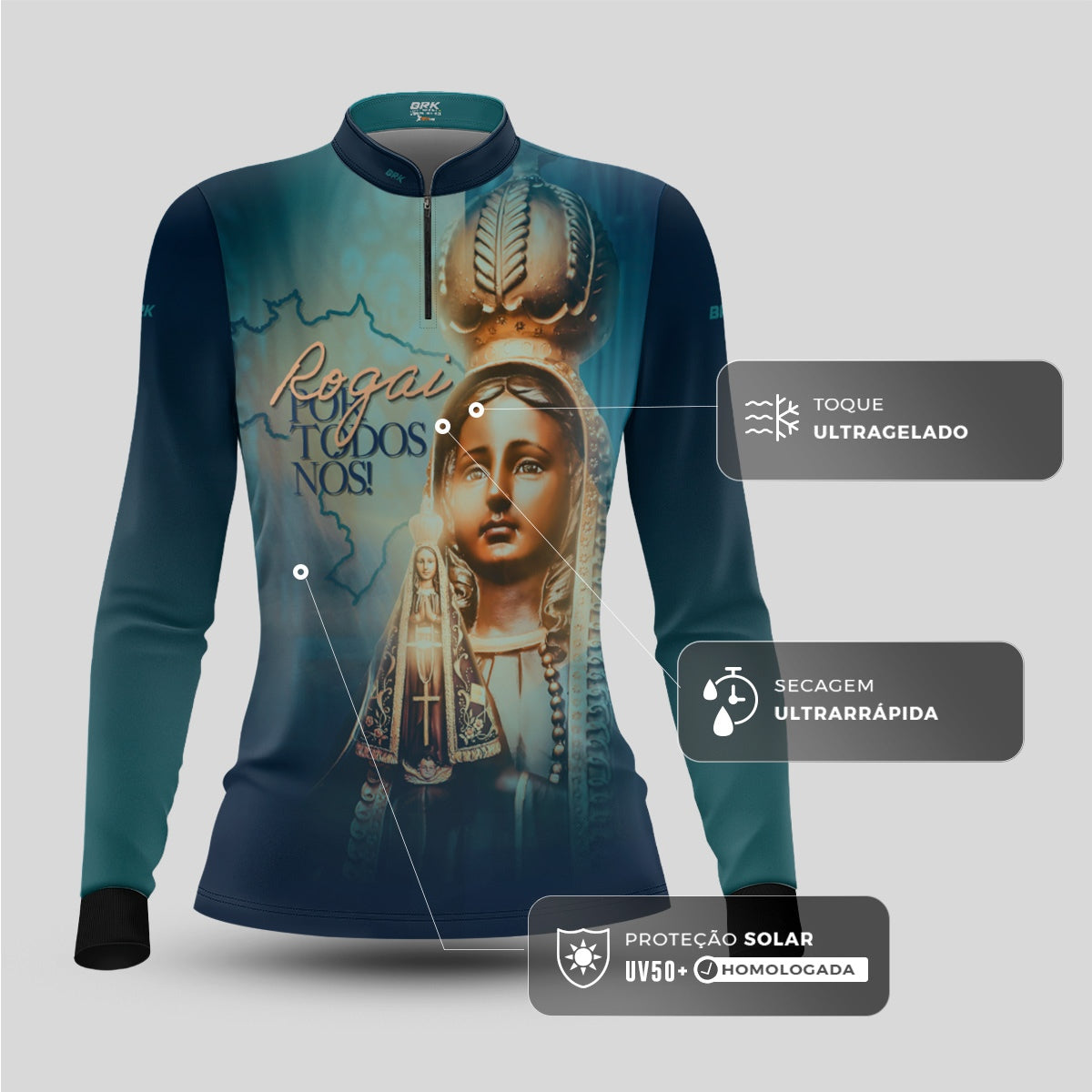 Camisa Feminina Agro Brk Rogai Por Todos Nós com Proteção UV50