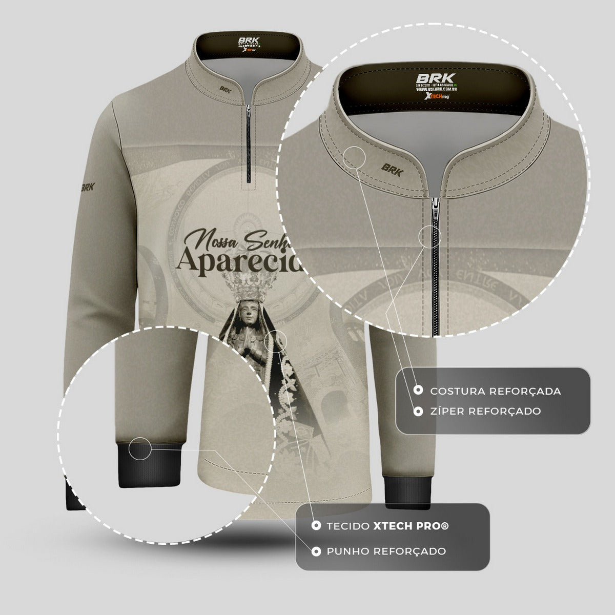Camisa Infantil Agro Brk Bege Nossa Senhora Aparecida com Proteção UV50