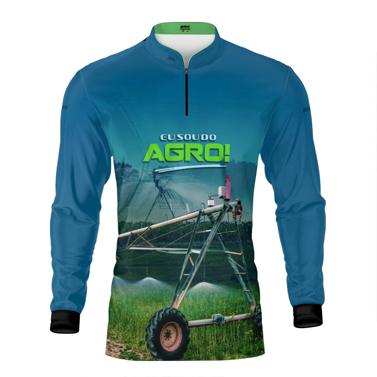 Camisa UV50 Agro Brk Irrigação no Campo Pivô Azul