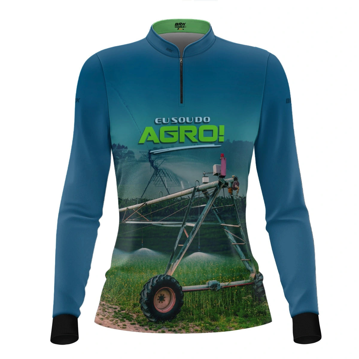 Camisa UV50 Agro Feminina Brk Irrigação no Campo Pivô Azul