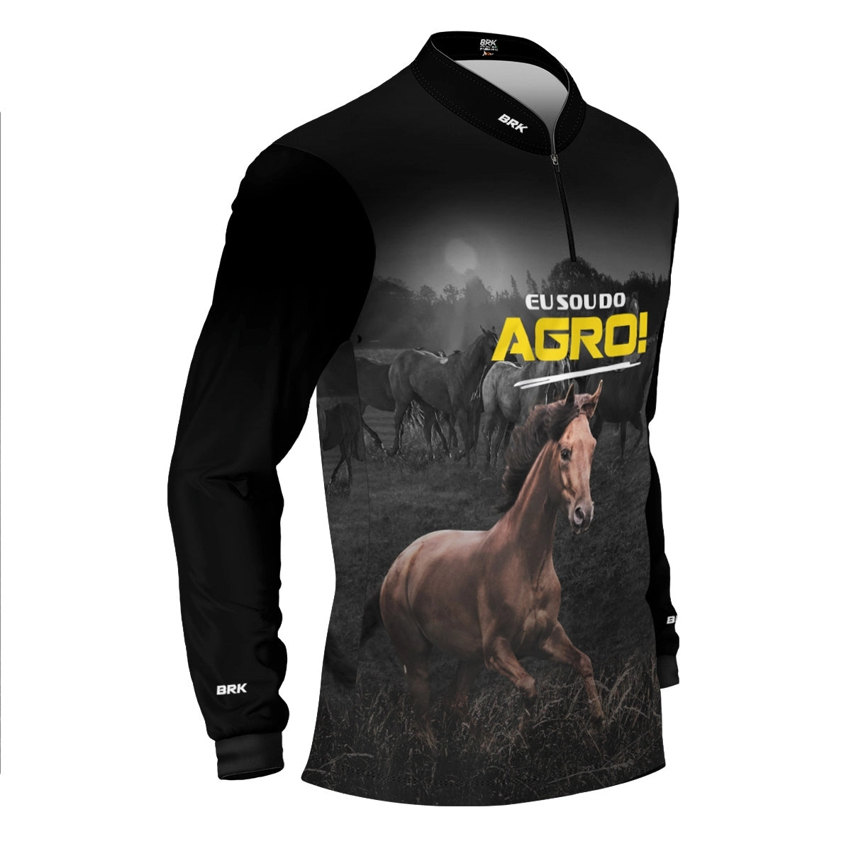 Camisa UV50 Agro Brk Eu Sou do Agro Preta Cavalos