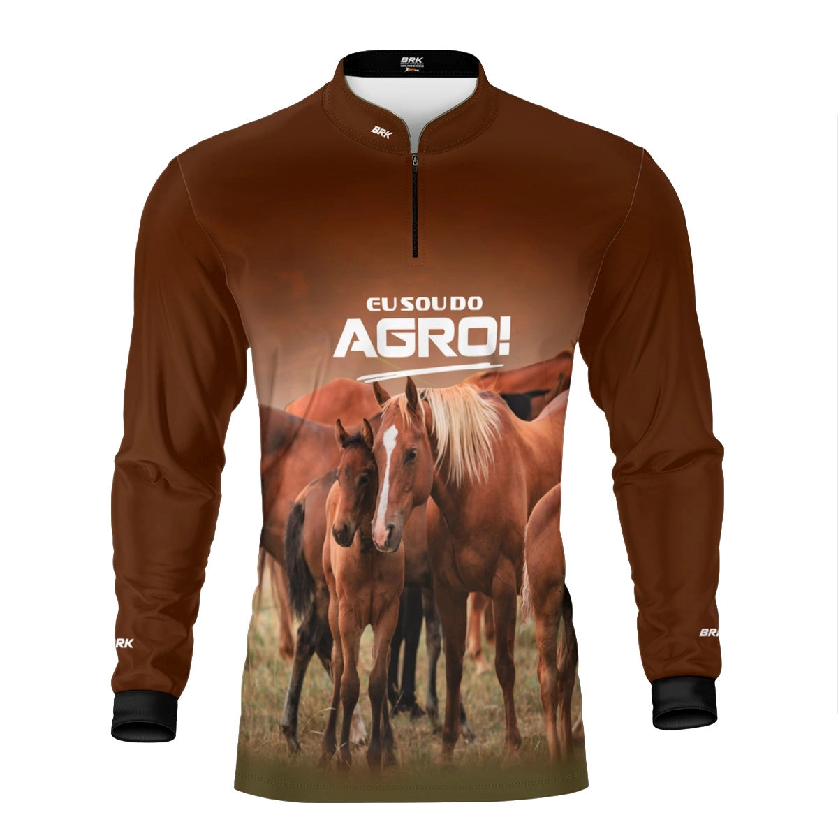 Camisa UV50 Agro Brk Eu Sou do Agro Marrom Cavalos