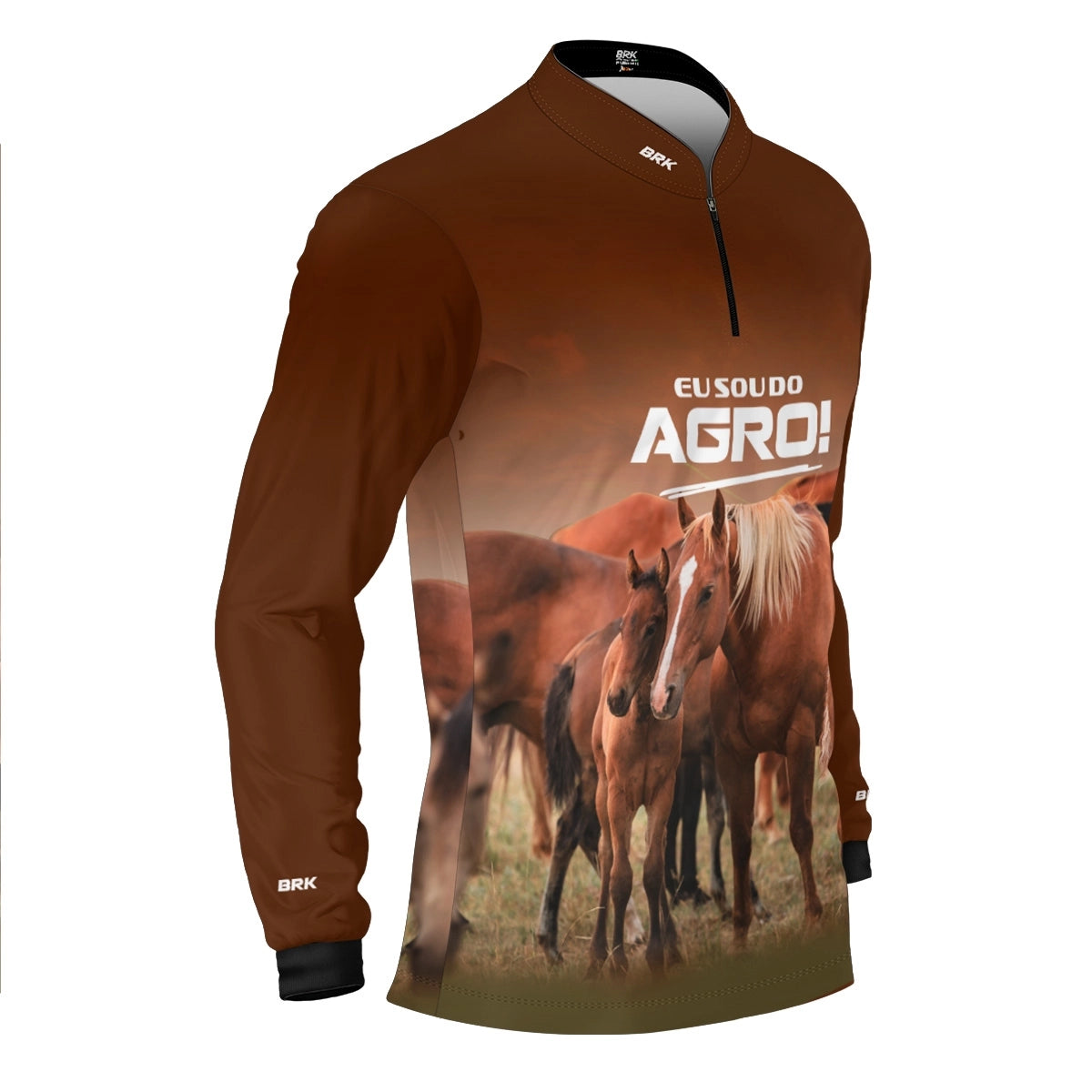 Camisa UV50 Agro Brk Eu Sou do Agro Marrom Cavalos