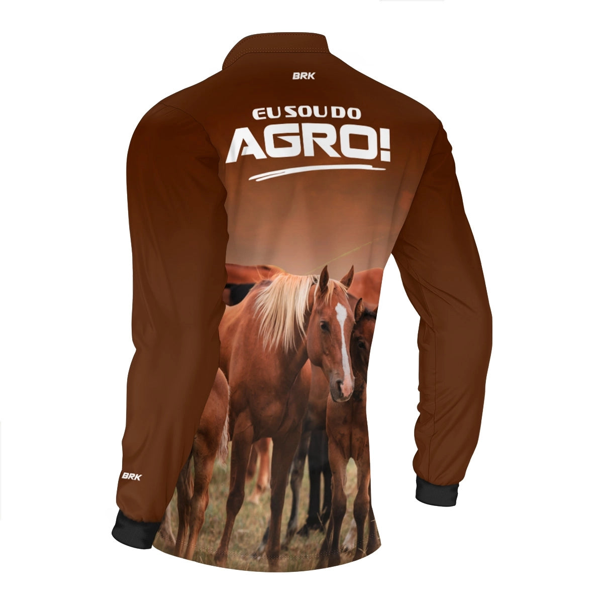 Camisa UV50 Agro Brk Eu Sou do Agro Marrom Cavalos
