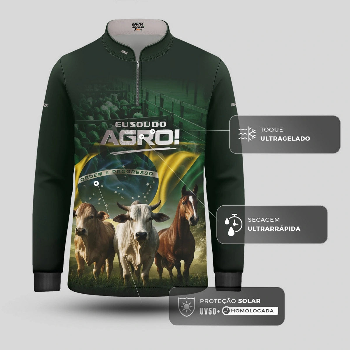 Camisa UV50 Agro Infantil Brk Eu Sou do Agro Verde Pecuária Brasil - Brk Agro