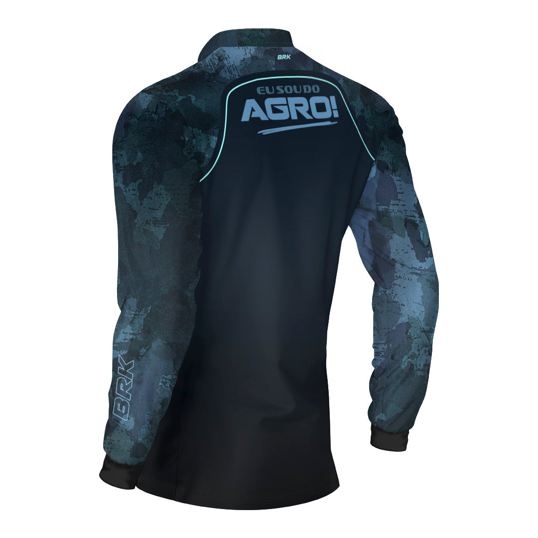 Camisa Agro Brk Eu Sou Do Agro Camo Azul com Proteção Solar UV50+ - Brk Agro