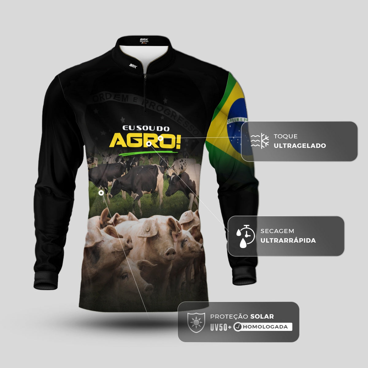 Camisa Agro Brk Eu Sou do Agro Preta Pecuária com Proteção UV50 - Brk Agro