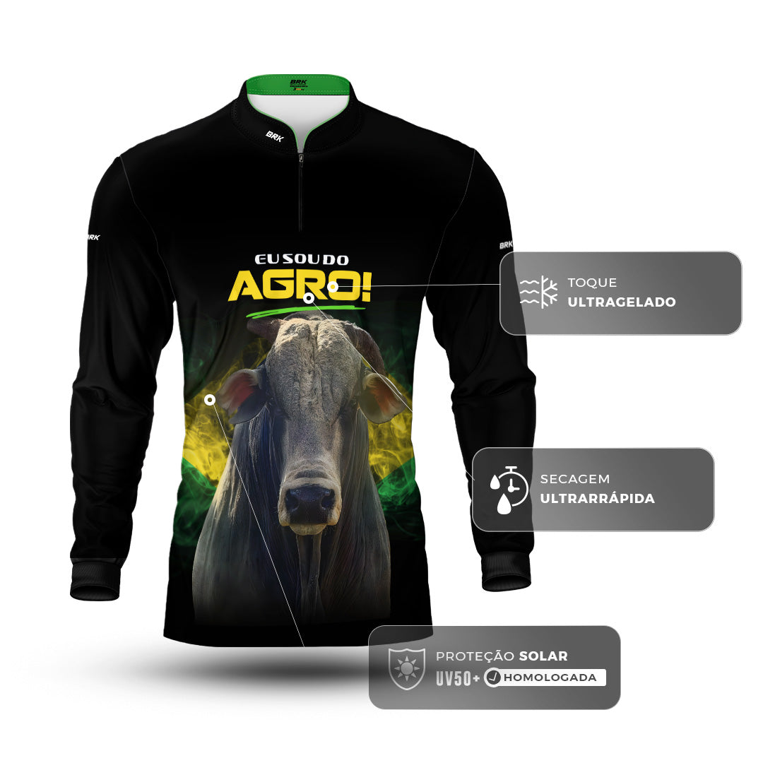 Camisa Agro Brk Eu Sou do Agro Preta Boi com Proteção UV50 - Brk Agro
