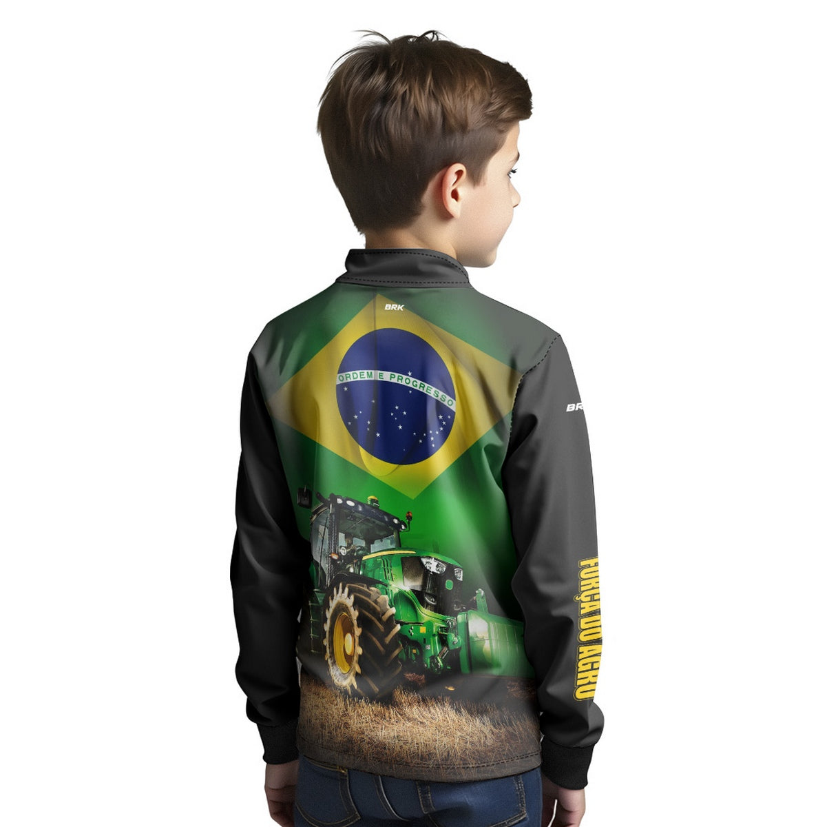 Camisa Infantil Agro Brk Trator Verde Brasil com Proteção Solar UV50+