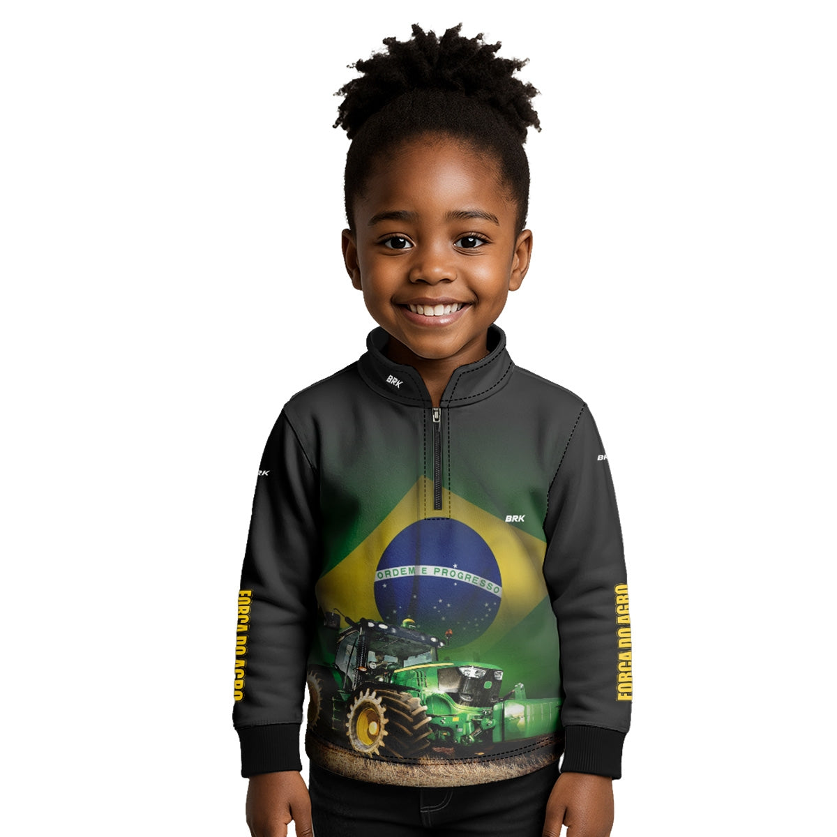Camisa Infantil Agro Brk Trator Verde Brasil com Proteção Solar UV50+